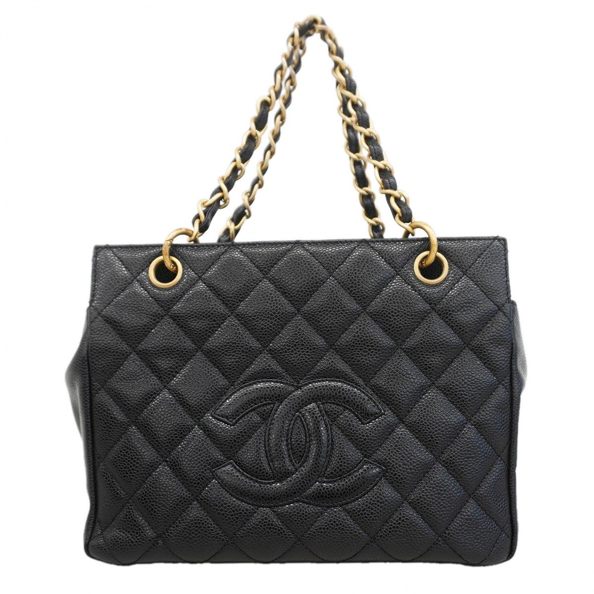 Chanel Chain Tote Quilted Caviar Leather Black Gold