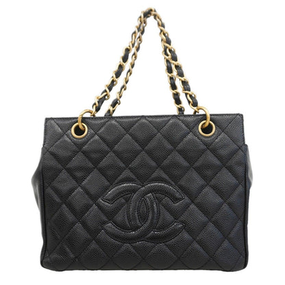 Chanel Chain Tote Quilted Caviar Leather Black Gold