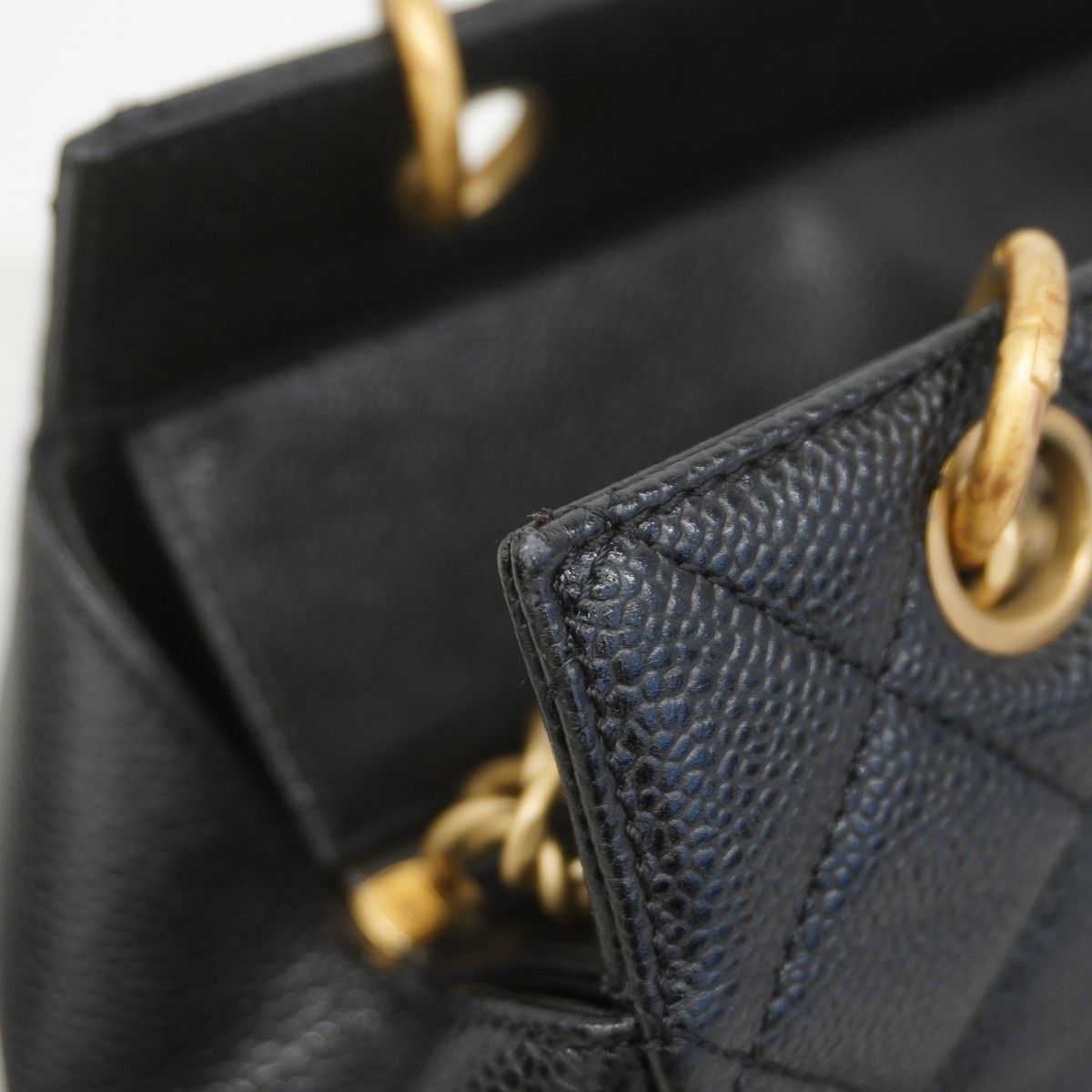 Chanel Chain Tote Quilted Caviar Leather Black Gold — view 8