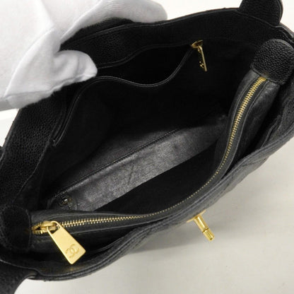 Chanel Shoulder Bag Quilted Caviar Leather Black Gold — view 4