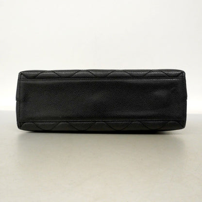 Chanel Shoulder Bag Quilted Caviar Leather Black Gold — view 3