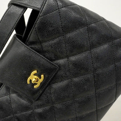 Chanel Shoulder Bag Quilted Caviar Leather Black Gold — view 8