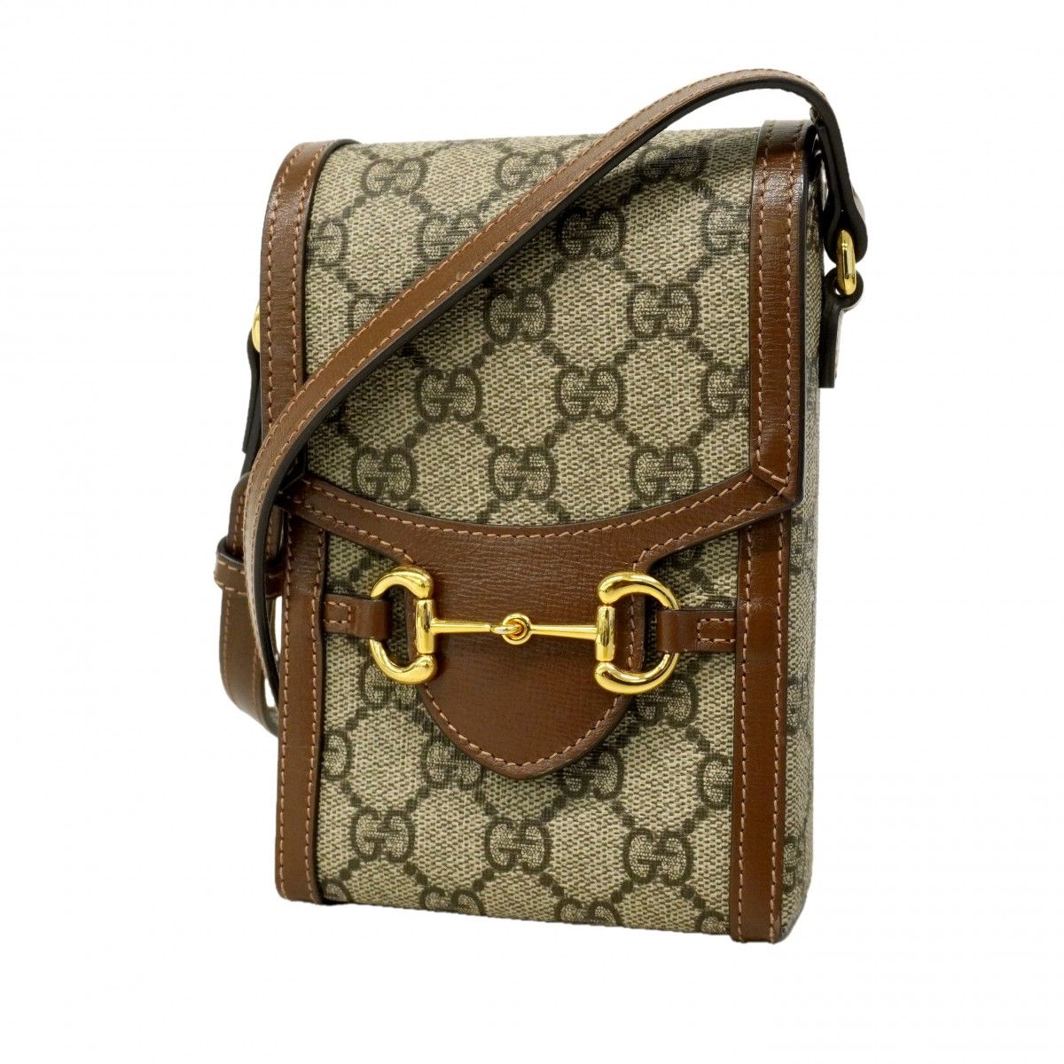 Gucci Shoulder Bag GG Supreme Horsebit Brown Gold