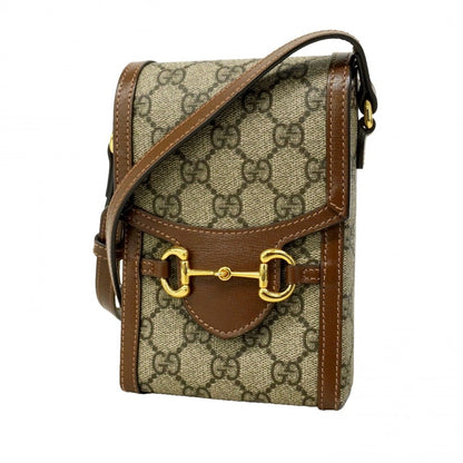 Gucci Shoulder Bag GG Supreme Horsebit Brown Gold