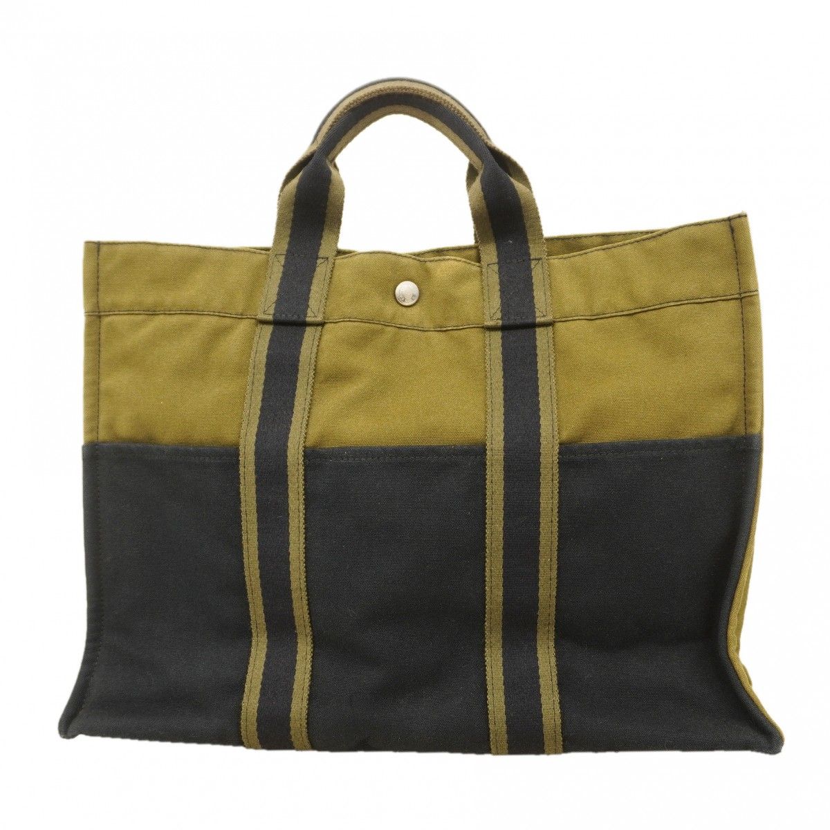 Hermes Tote Fourre Tout MM Canvas Black Khaki Silver