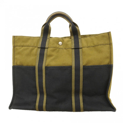 Hermes Tote Fourre Tout MM Canvas Black Khaki Silver