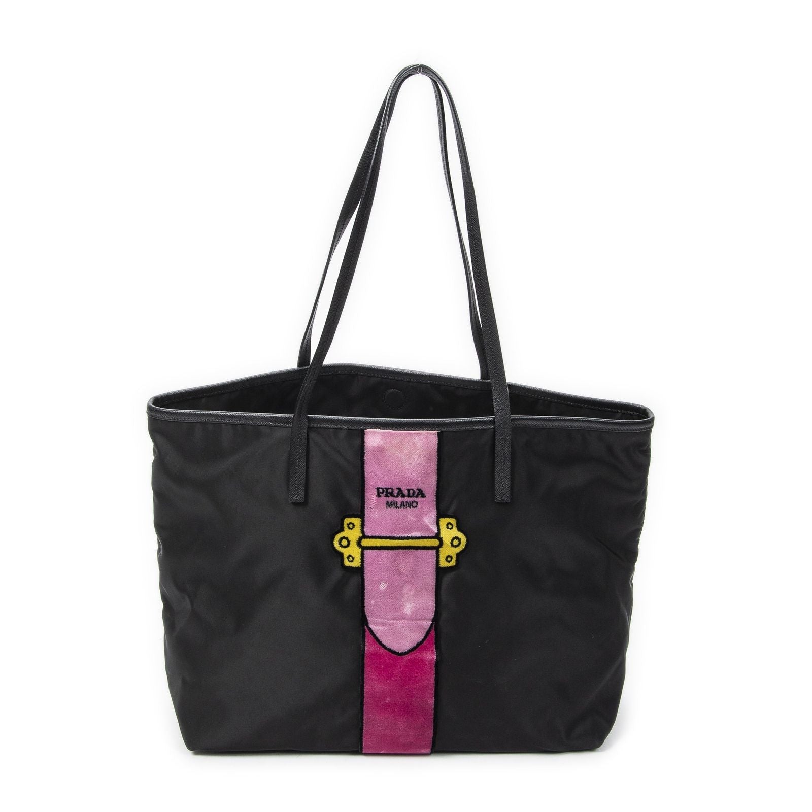 Prada Rica Trompe Rouille Tote Black Nylon Canvas