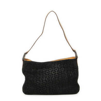 Celine Flap Shoulder Bag Black Brown Macadam Suede Leather — view 5