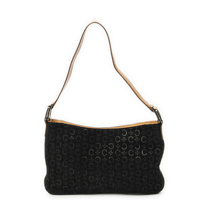 Celine Flap Shoulder Bag Black Brown Macadam Suede Leather