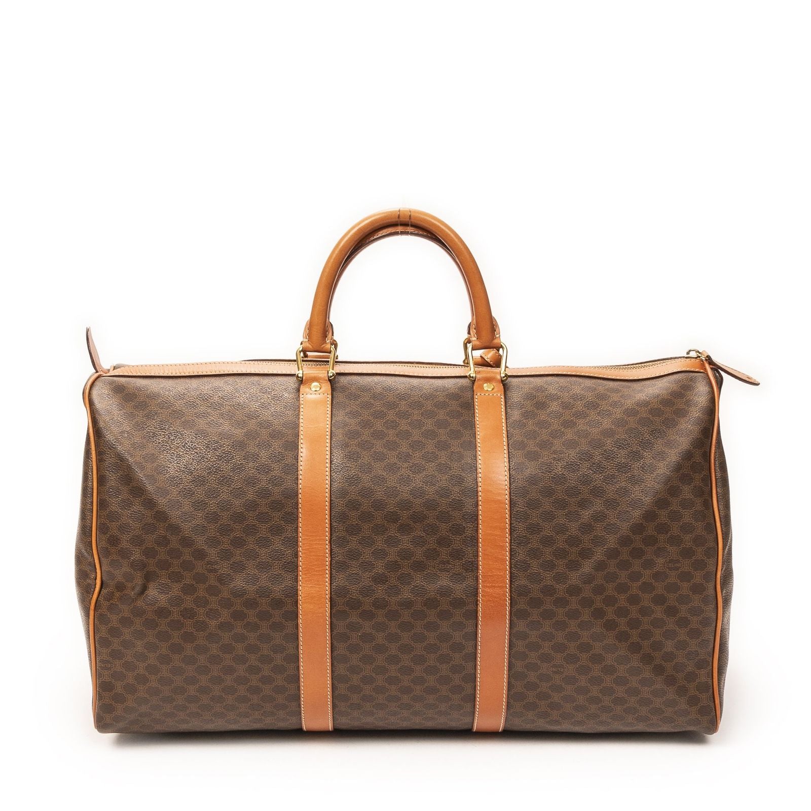 Celine Vintage Large Travel Boston Brown Macadam Canvas Shoulder Bag — view 5