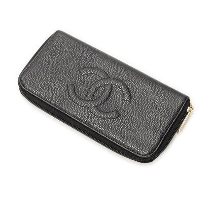 Chanel Timeless Zip Around Wallet Black Caviar Leather