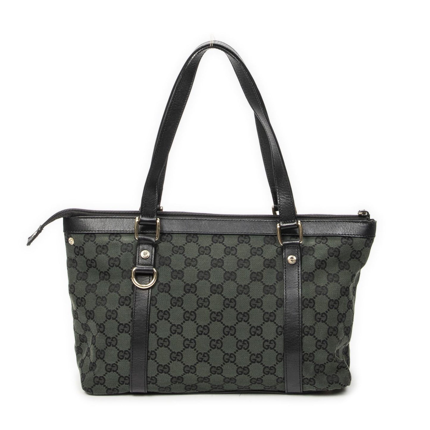 Gucci Abbey Ring Tote Green Black GG Canvas — view 5