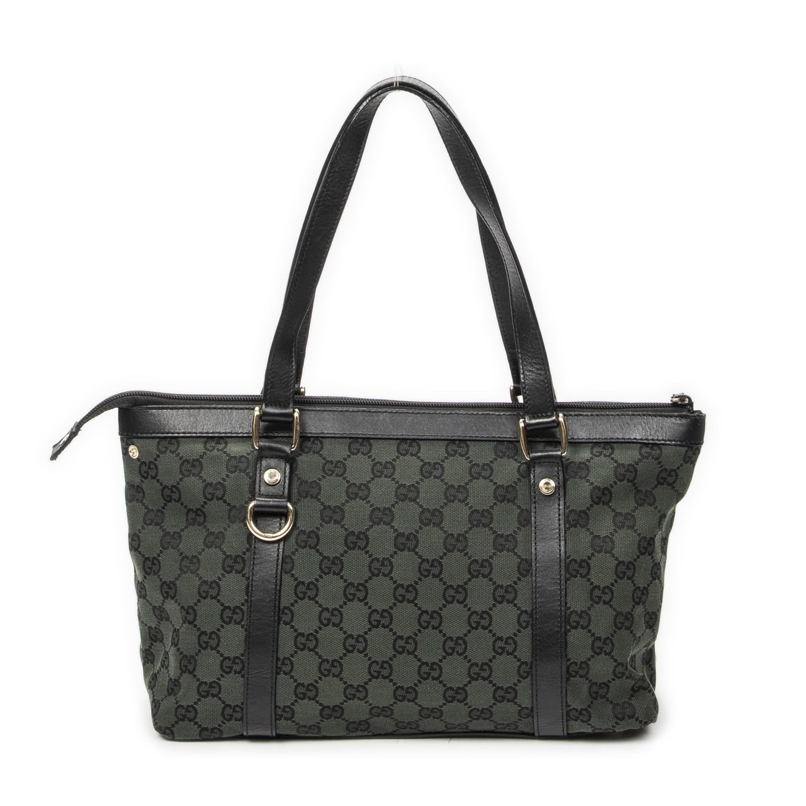 Gucci Abbey Ring Tote Green Black GG Canvas — view 5