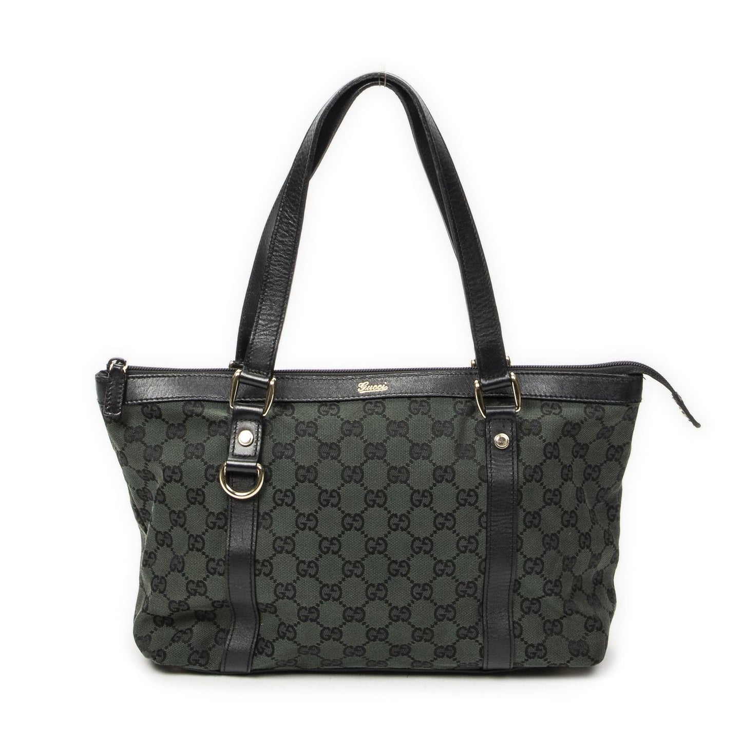 Gucci Abbey Ring Tote Green Black GG Canvas