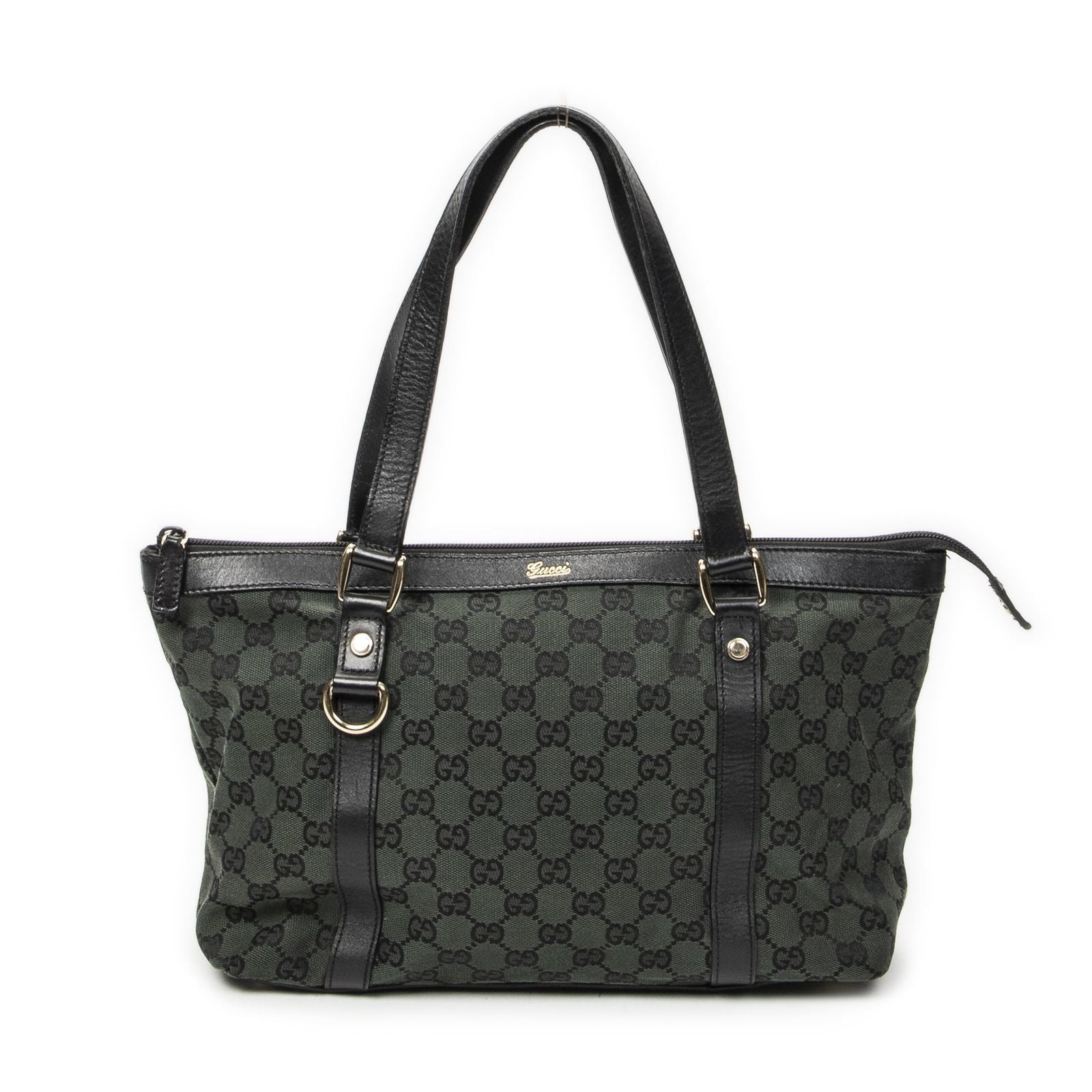 Gucci Abbey Ring Tote Green Black GG Canvas