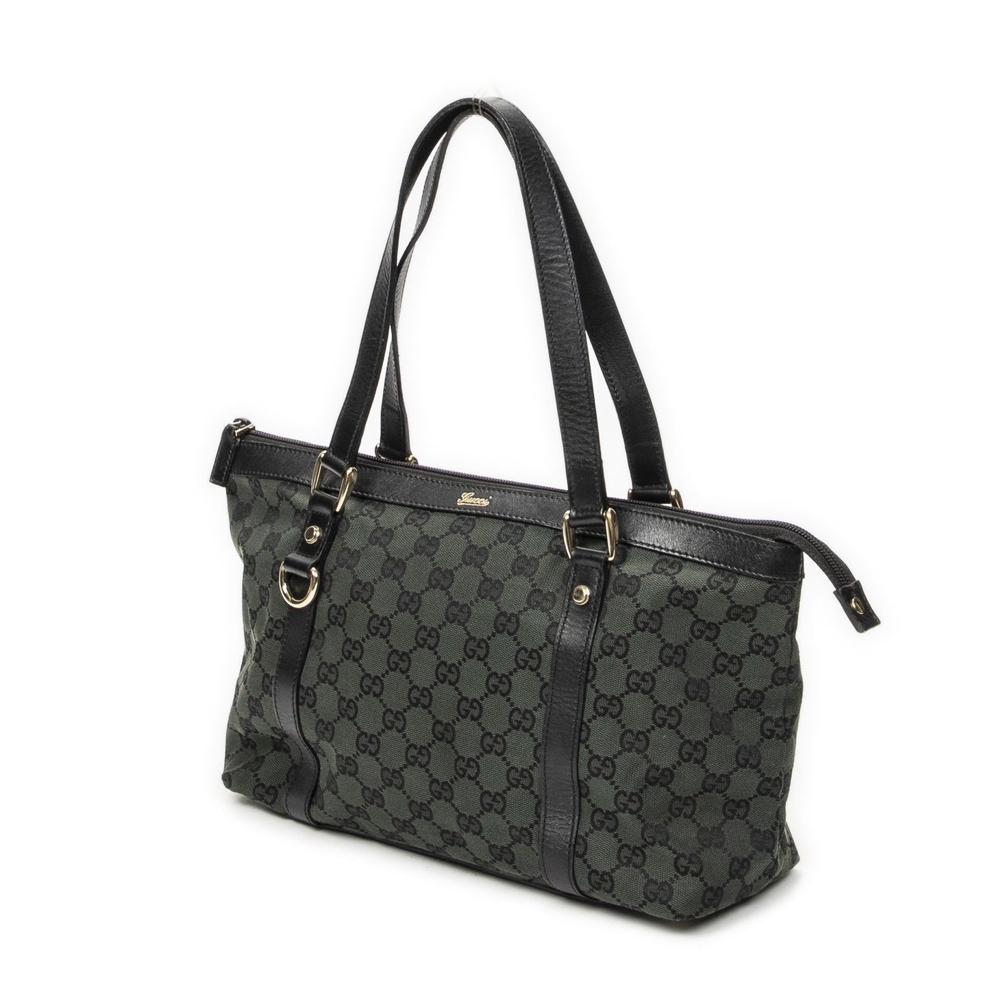Gucci Abbey Ring Tote Green Black GG Canvas — view 2