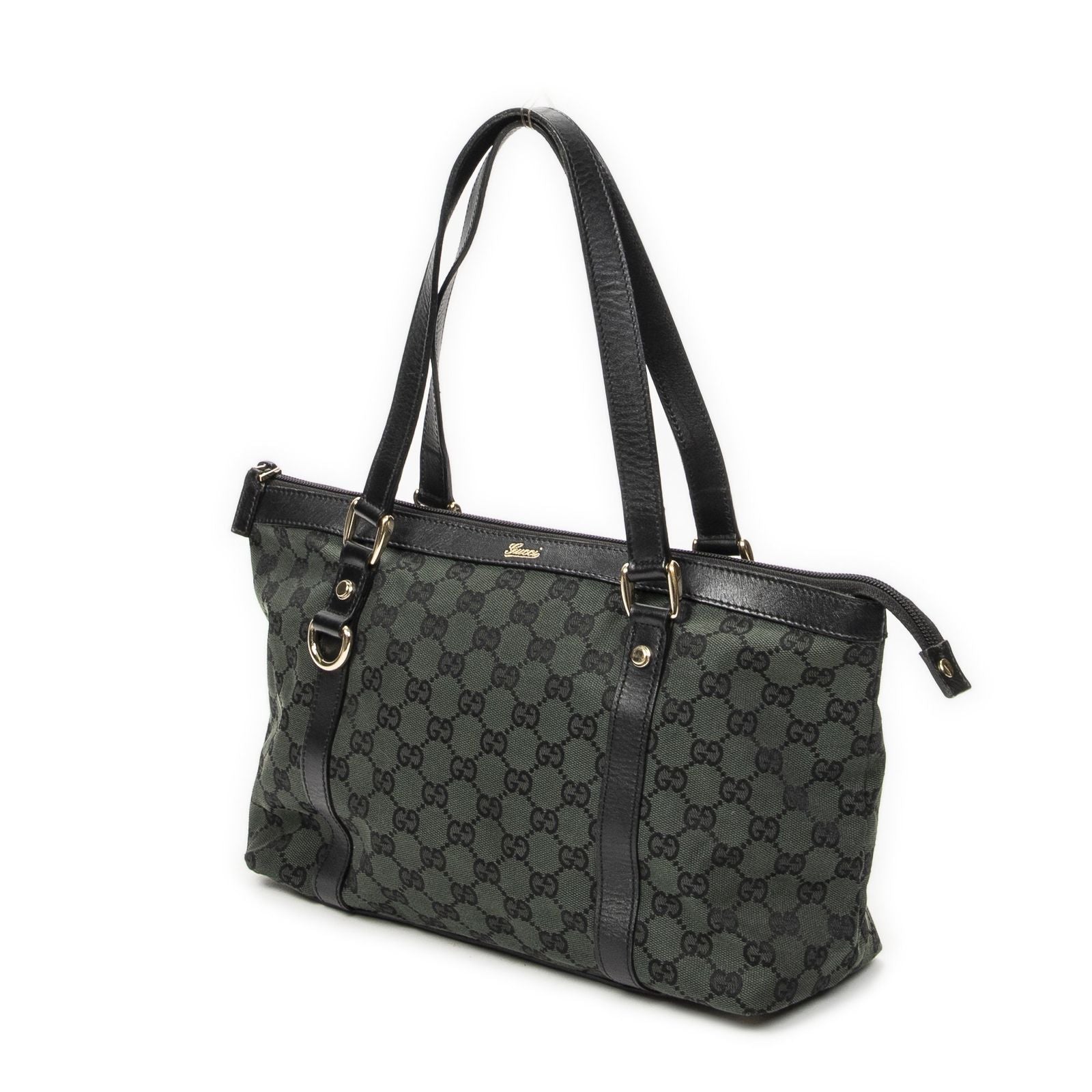 Gucci Abbey Ring Tote Green Black GG Canvas — view 2