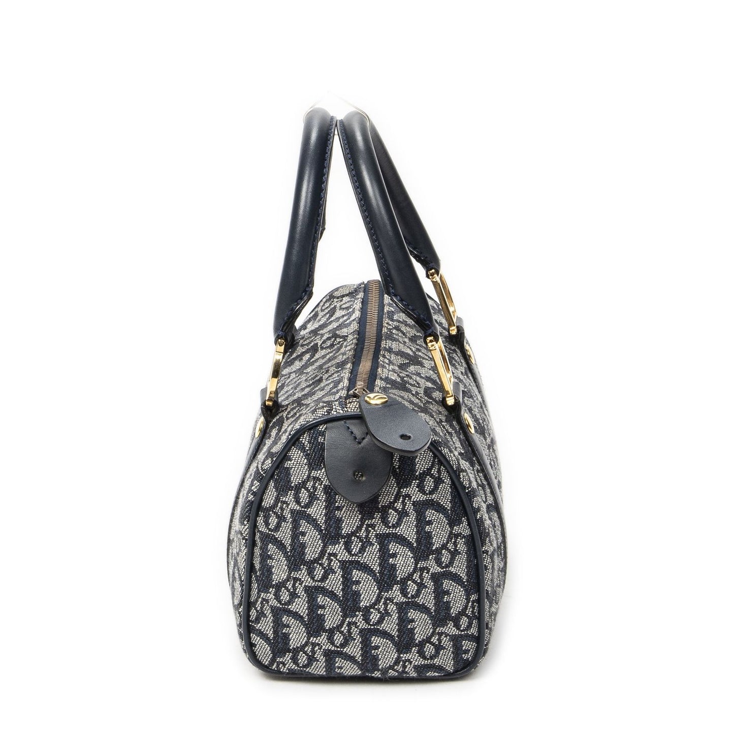 Dior Mini Boston Navy Gray Trotter Pattern Canvas Shoulder Bag — view 4