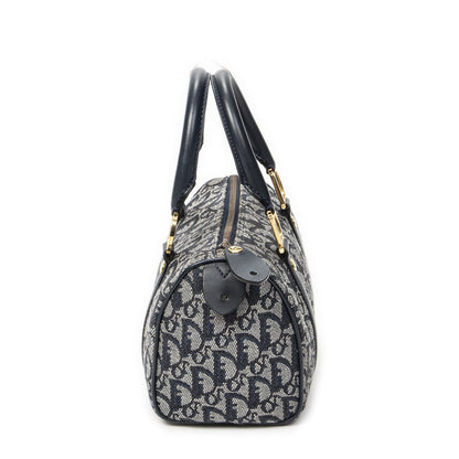 Dior Mini Boston Navy Gray Trotter Pattern Canvas Shoulder Bag — view 4