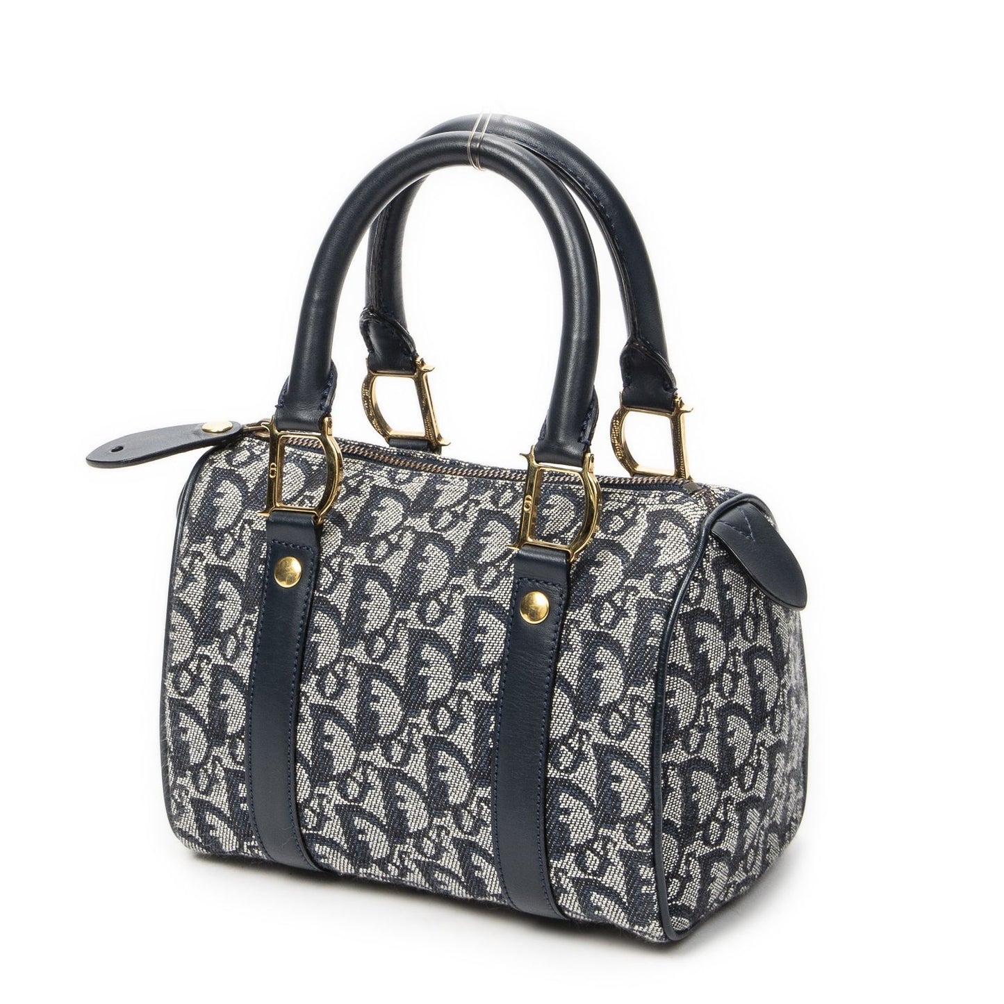 Dior Mini Boston Navy Gray Trotter Pattern Canvas Shoulder Bag — view 2