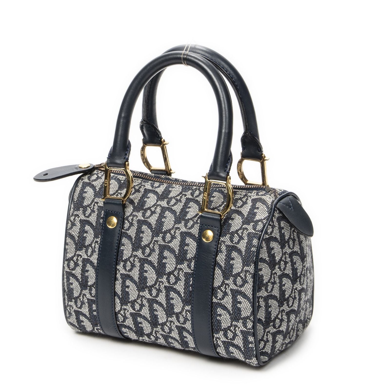 Dior Mini Boston Navy Gray Trotter Pattern Canvas Shoulder Bag — view 2