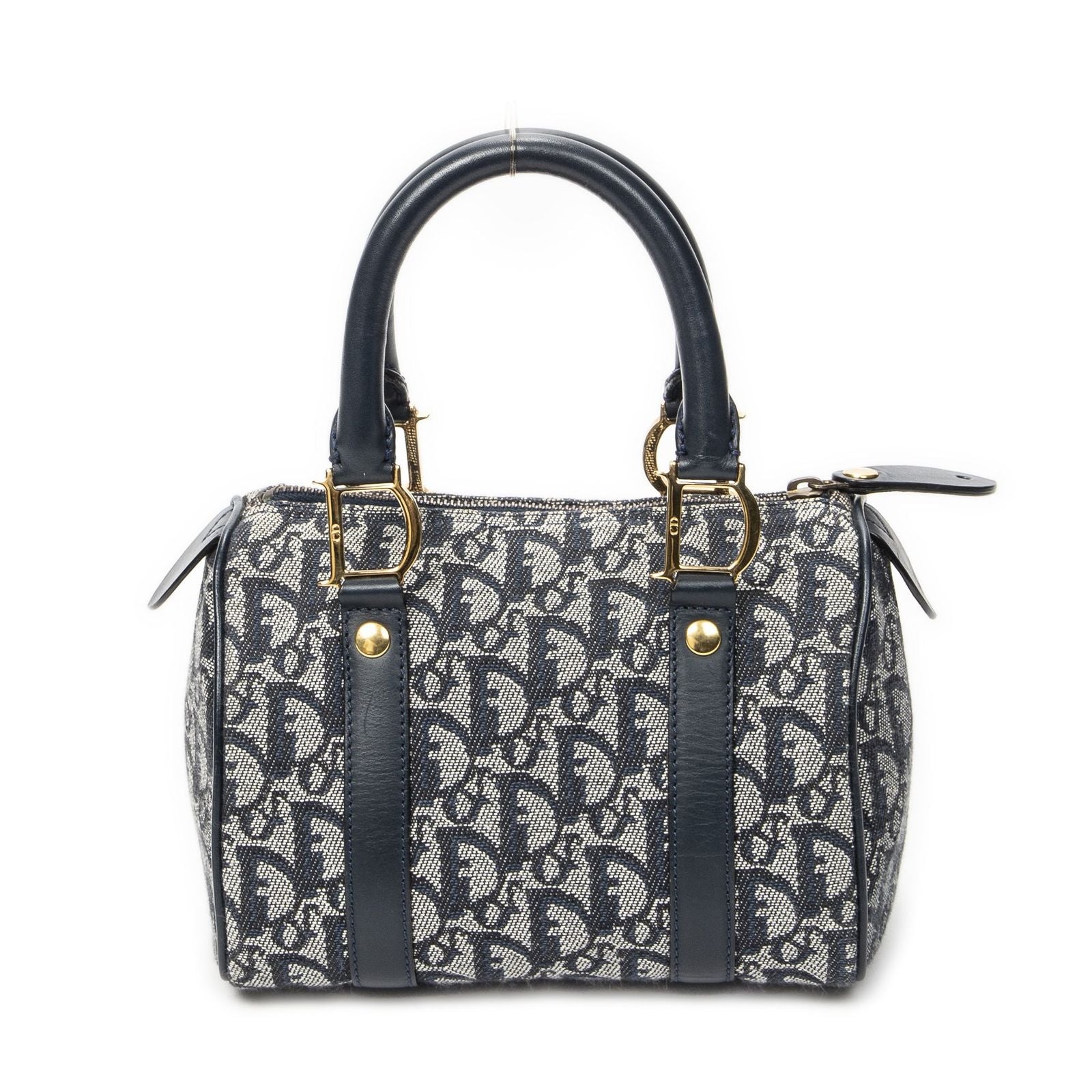 Dior Mini Boston Navy Gray Trotter Pattern Canvas Shoulder Bag — view 5