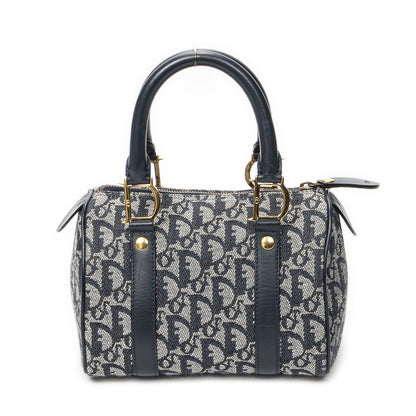 Dior Mini Boston Navy Gray Trotter Pattern Canvas Shoulder Bag — view 5