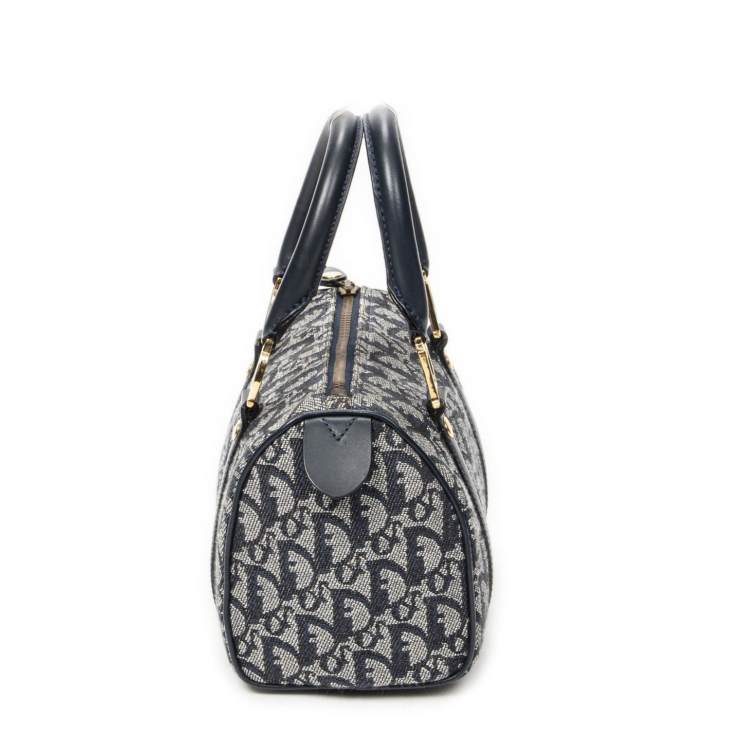 Dior Mini Boston Navy Gray Trotter Pattern Canvas Shoulder Bag — view 3