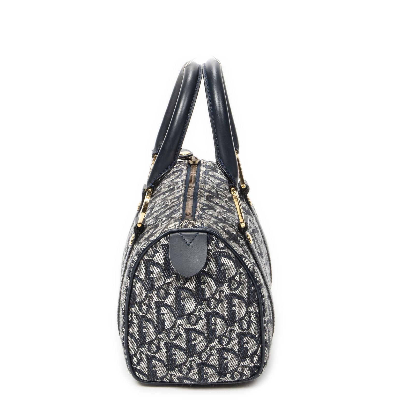 Dior Mini Boston Navy Gray Trotter Pattern Canvas Shoulder Bag — view 3