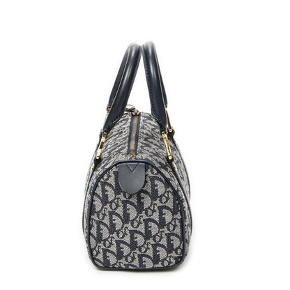 Dior Mini Boston Navy Gray Trotter Pattern Canvas Shoulder Bag — view 3
