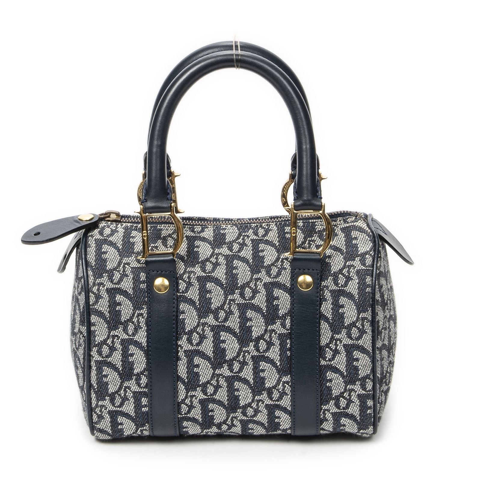 Dior Mini Boston Navy Gray Trotter Pattern Canvas Shoulder Bag