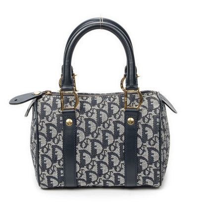 Dior Mini Boston Navy Gray Trotter Pattern Canvas Shoulder Bag