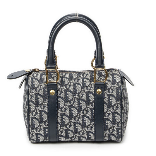 Dior Mini Boston Navy Gray Trotter Pattern Canvas Shoulder Bag