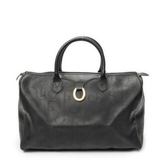Dior Vintage Travel Boston Black Maxi Trotter Pattern Canvas Shoulder Bag