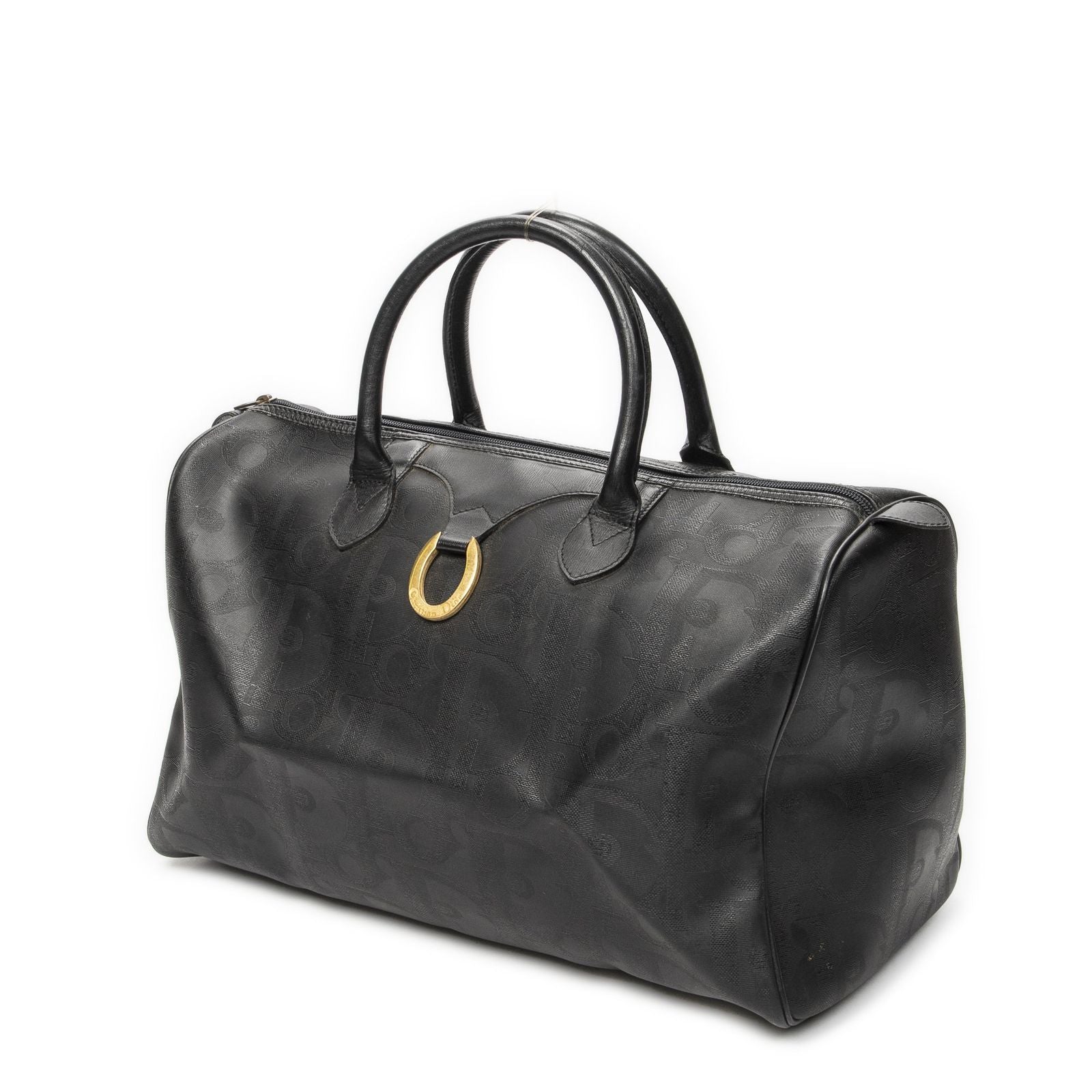 Dior Vintage Travel Boston Black Maxi Trotter Pattern Canvas Shoulder Bag — view 2