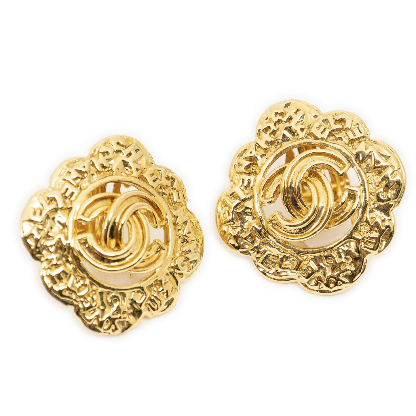 Chanel CC Logo Heart Clip Earrings Gold Plated
