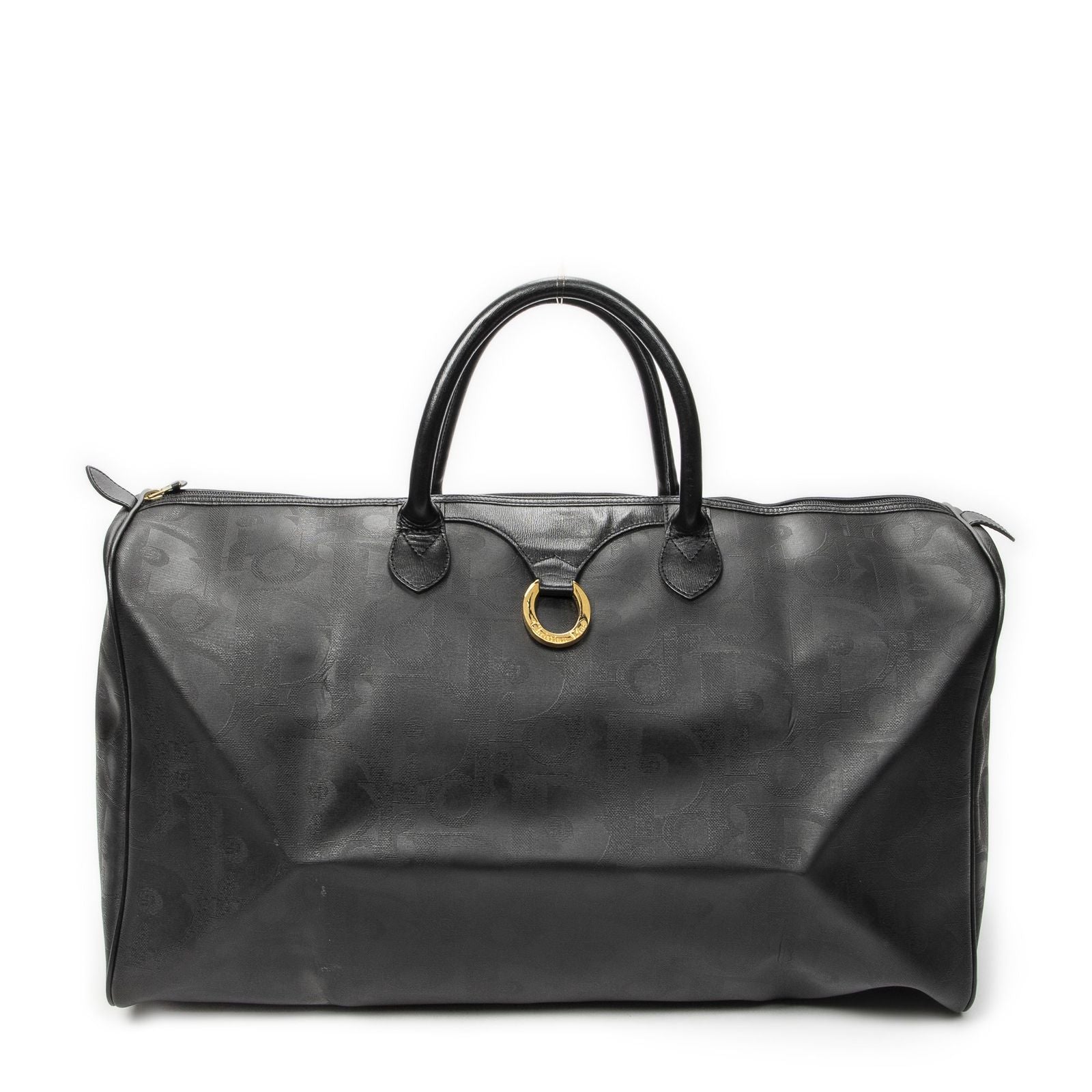 Dior Vintage Large Travel Boston Black Maxi Trotter Pattern Canvas Shoulder Bag