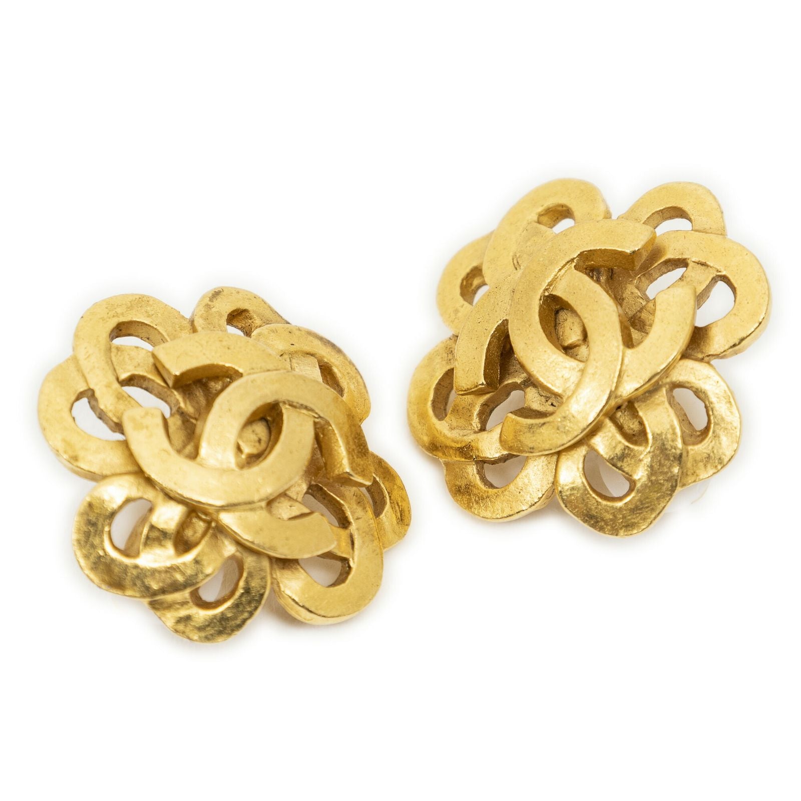 Chanel CC Logo Heart Clip Earrings Gold Plated