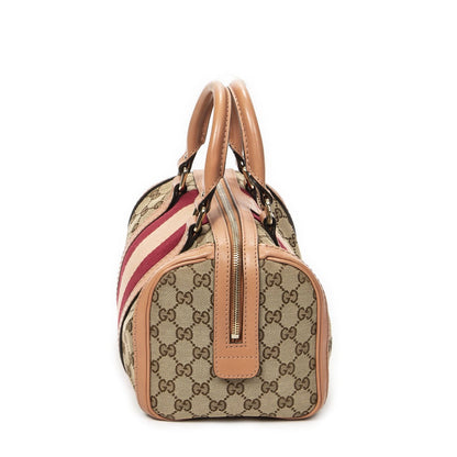 Gucci Small Web Joy Boston Bag Pink Beige GG Canvas — view 4