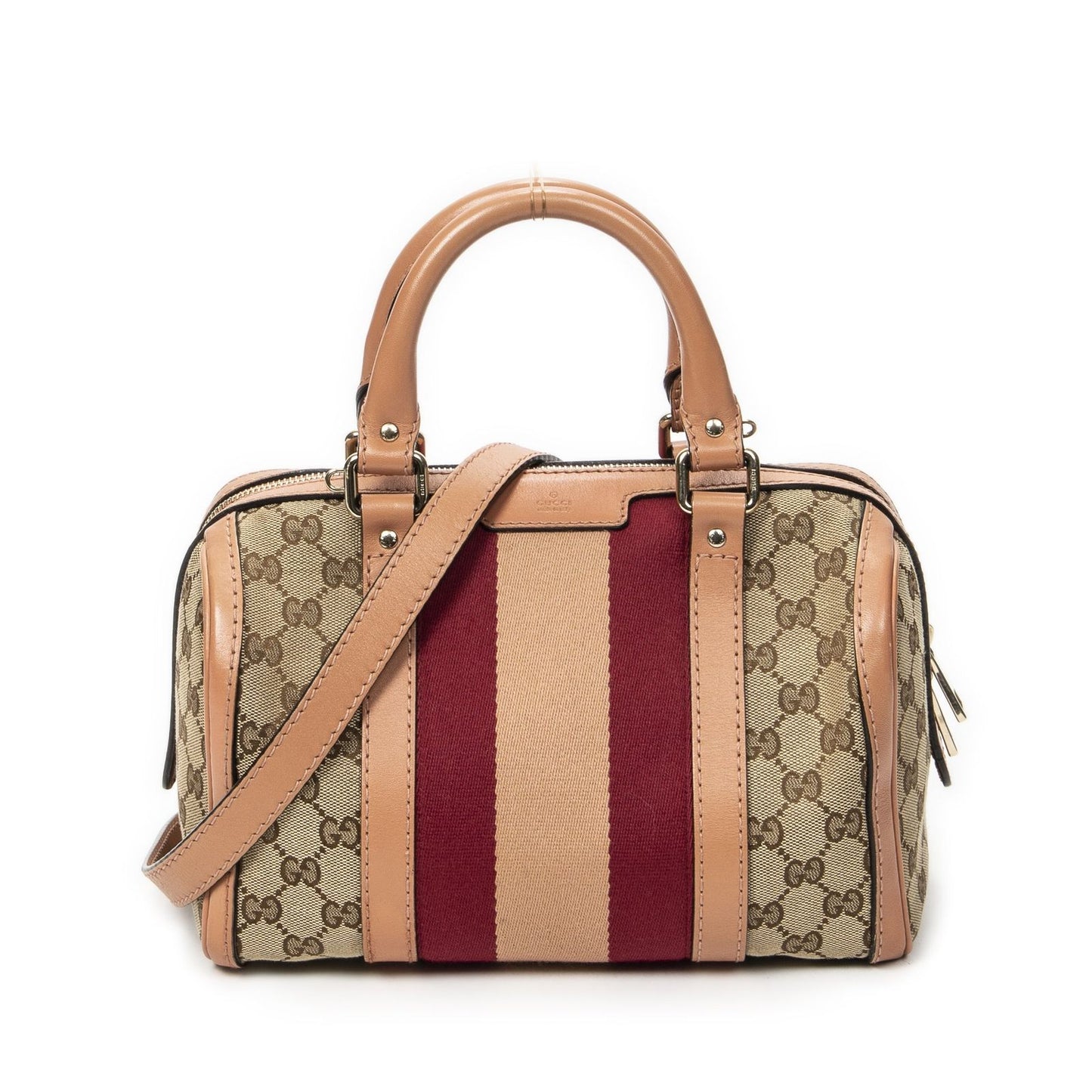 Gucci Small Web Joy Boston Bag Pink Beige GG Canvas