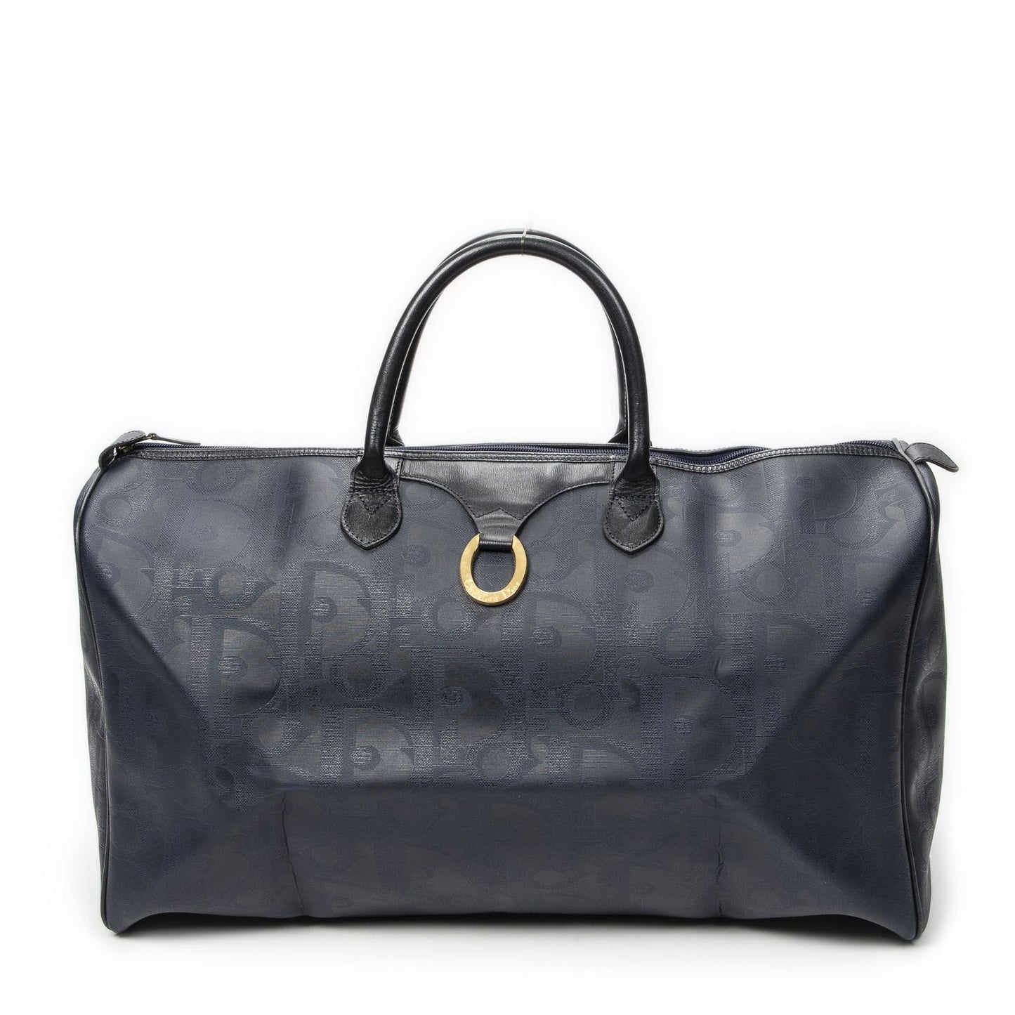 Dior Vintage Large Travel Boston Navy Maxi Trotter Pattern Canvas Shoulder Bag