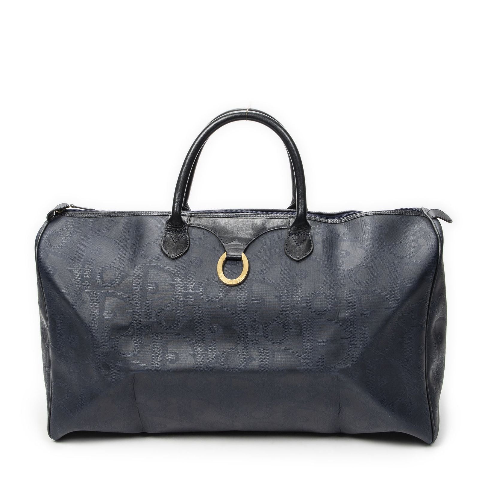 Dior Vintage Large Travel Boston Navy Maxi Trotter Pattern Canvas Shoulder Bag