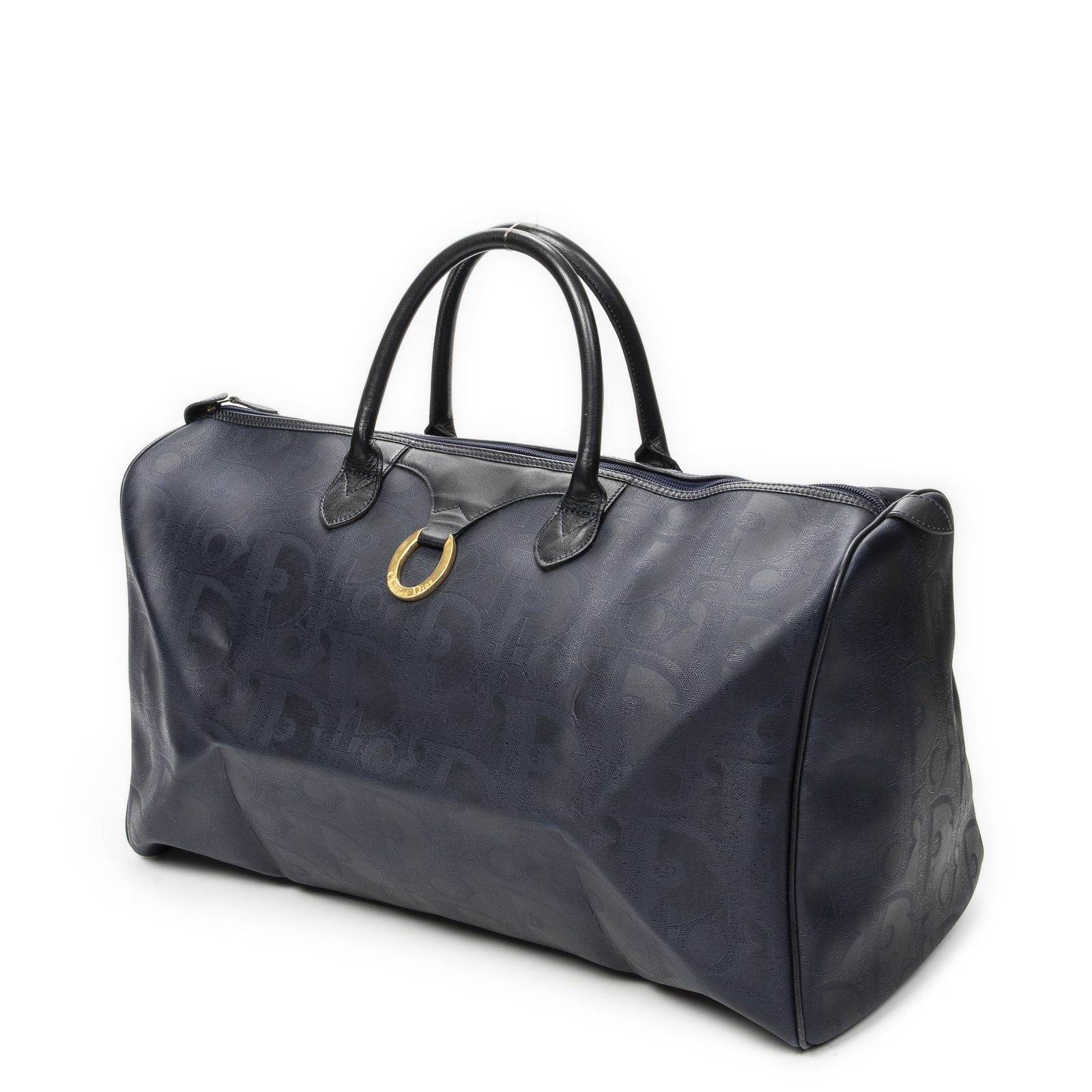 Dior Vintage Large Travel Boston Navy Maxi Trotter Pattern Canvas Shoulder Bag — view 2