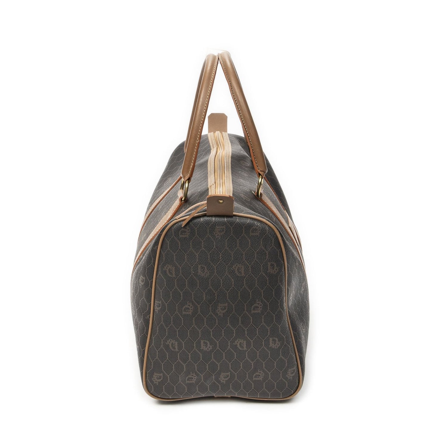 Dior Vintage Boston Dark Gray Brown Honeycomb Canvas Shoulder Bag — view 4