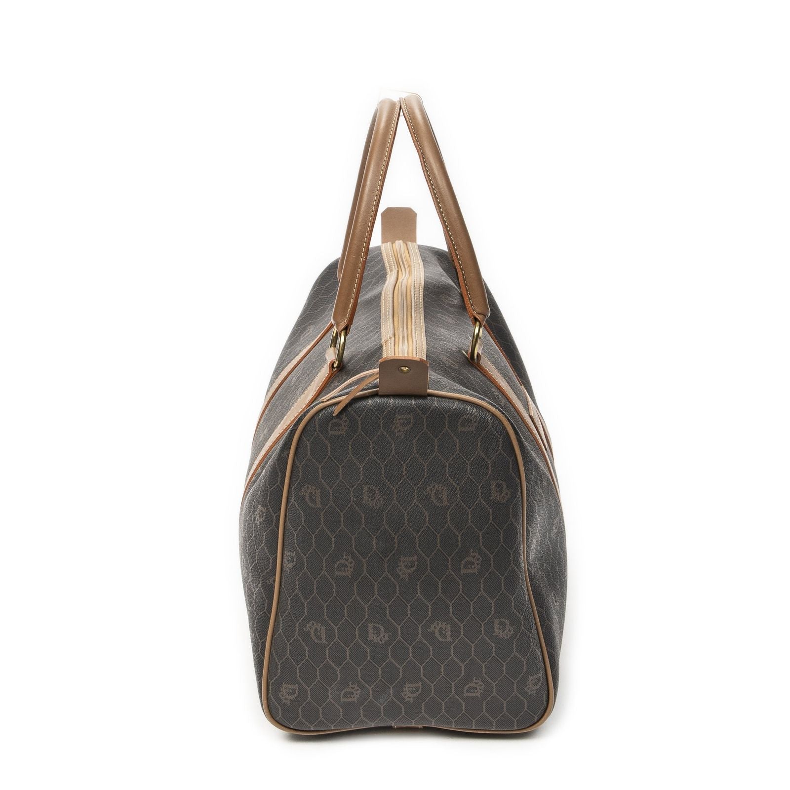 Dior Vintage Boston Dark Gray Brown Honeycomb Canvas Shoulder Bag — view 4