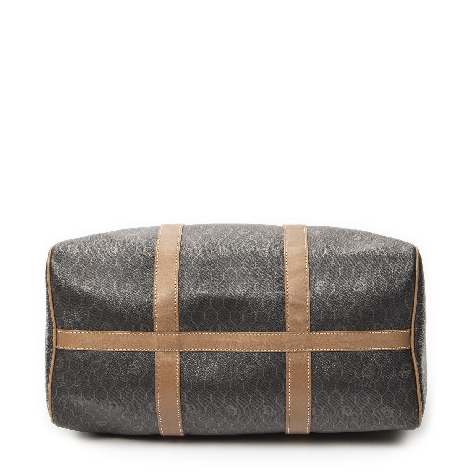 Dior Vintage Boston Dark Gray Brown Honeycomb Canvas Shoulder Bag — view 6