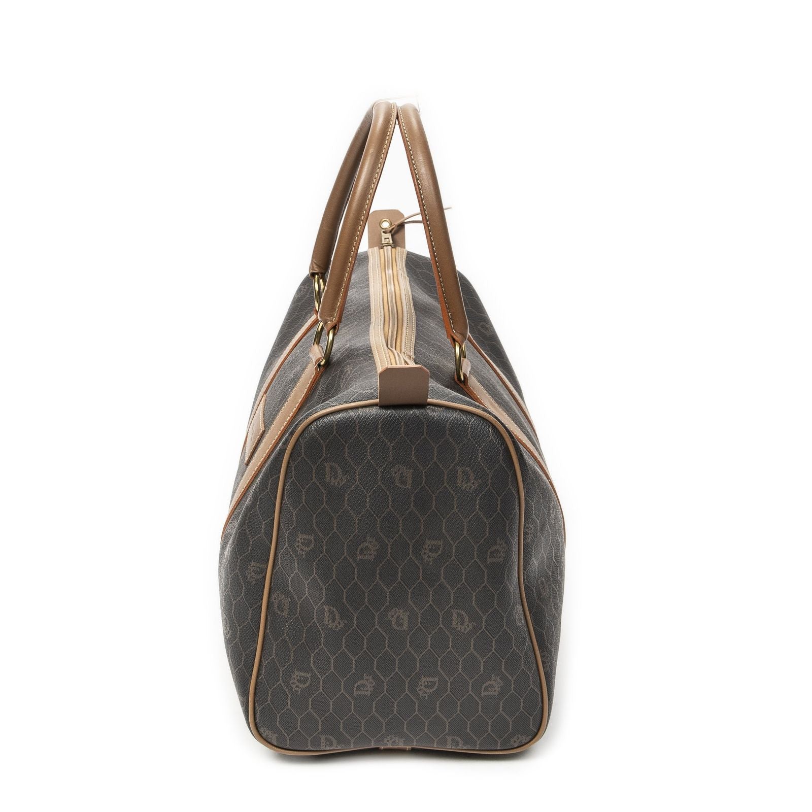 Dior Vintage Boston Dark Gray Brown Honeycomb Canvas Shoulder Bag — view 3