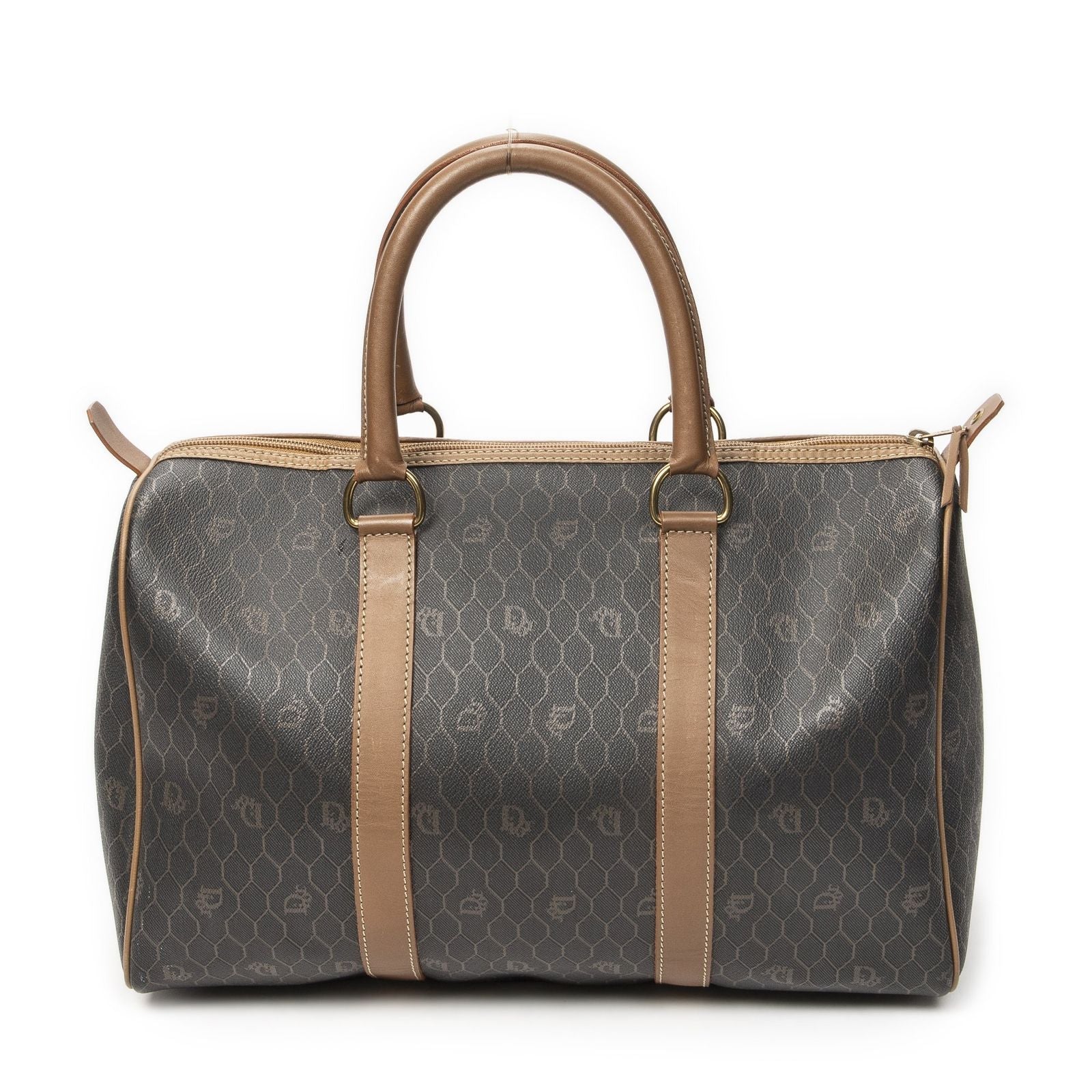Dior Vintage Boston Dark Gray Brown Honeycomb Canvas Shoulder Bag — view 5