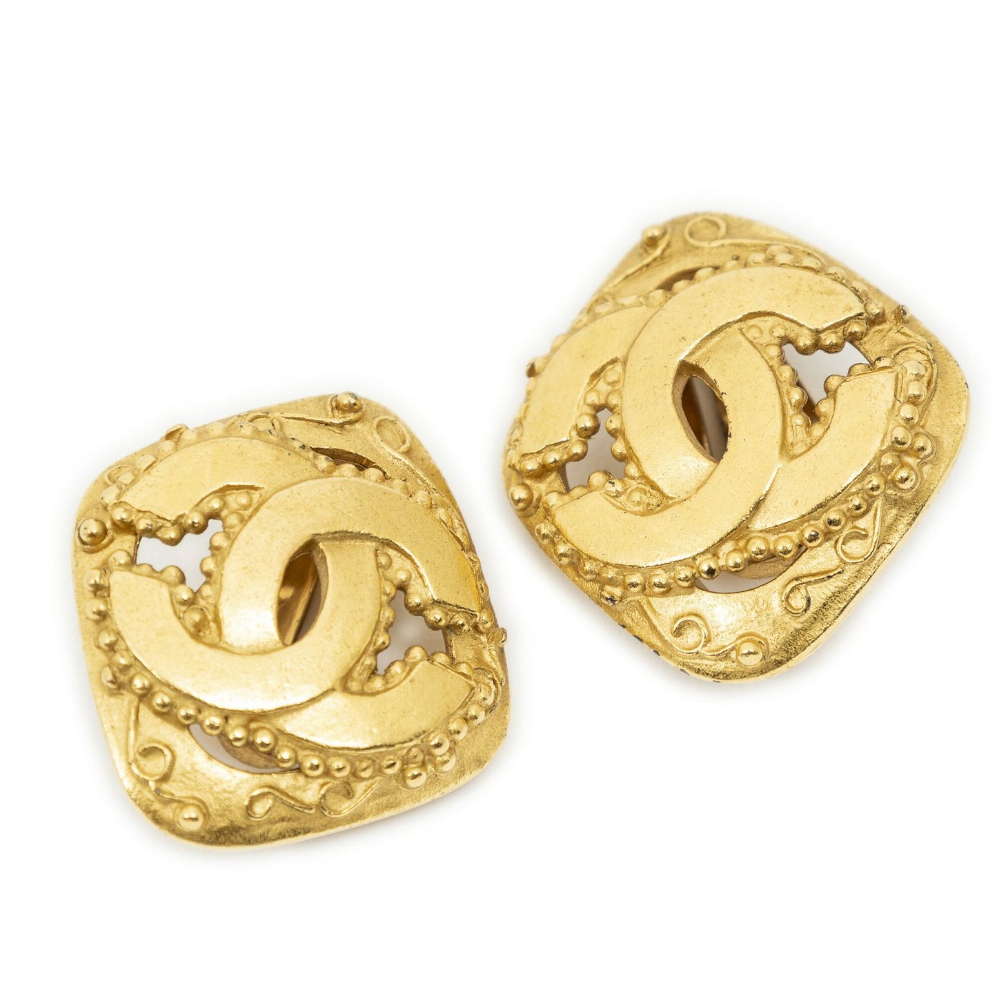 Chanel CC Diamond Clip on Earrings Gold Plated