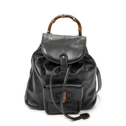 Gucci Mini Bamboo Backpack Black Calfskin Leather